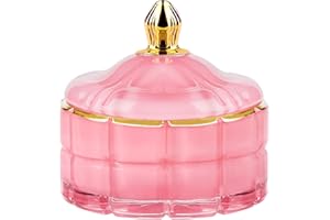 ALAMHI Glass Candy Dish Decorative Bowl, Apothecary Jars with Lids Bathroom Glass Jars for Cotton Ball or Cotton Swab Jewelry Storage Boxes with Lids, Crystal Pink Gifts for Women