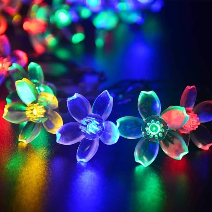 Mixtooltoys Guirnalda de luces solares con forma de flor que cambian de color luces decorativas de Navidad, 50 luces de loto cereza decoración novedosa para vallas fiestas patios jardines hogar bodas