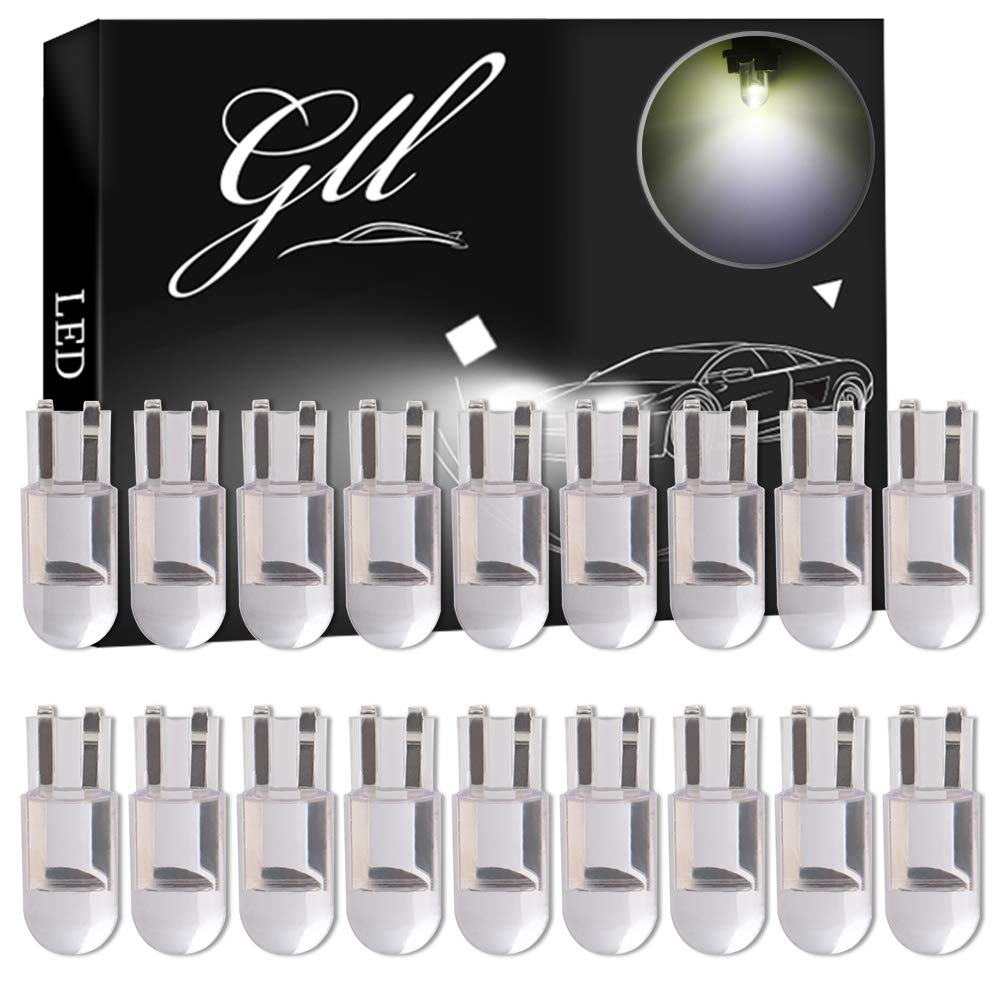 GLL 20pcs White T10 501 LED Bulbs W5W 194 168 T10 Capless Bulbs 0.5W 80 Lumens 8000K