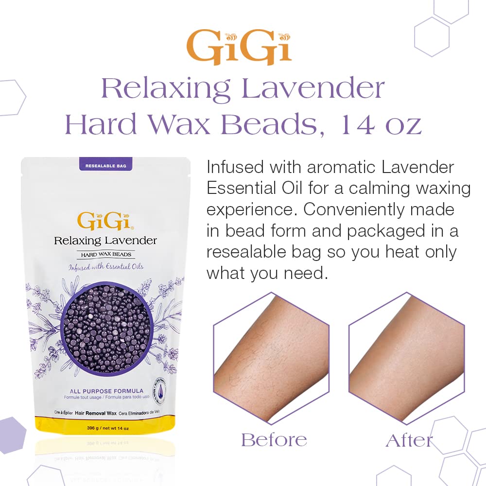 GIGI Hard Wax Beads for Hair Removal - Relaxing Lavender, Waxing Beads for Face, Body, and Sensitive Areas, 14 oz