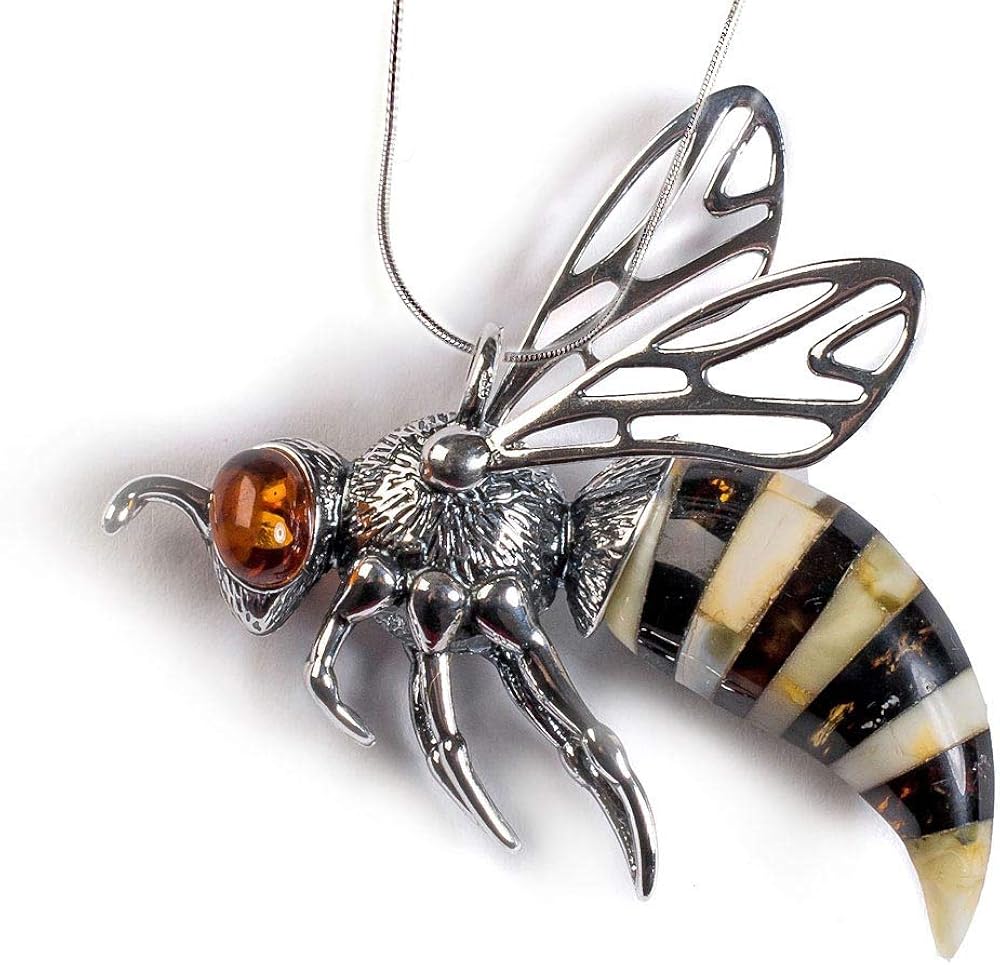Amazon クラシックバルト海琥珀 大きな蜂のペンダントスズメバチ シルバーチェーン16 5インチ 約42 ポーランド製 ネックレス 通販