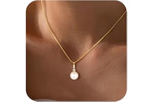 VIROMY Gold Pearl Necklaces for Women Trendy 14k Gold Plated Dainty Necklace Simple Pearl Drop Pendant Necklace Women's Jewel
