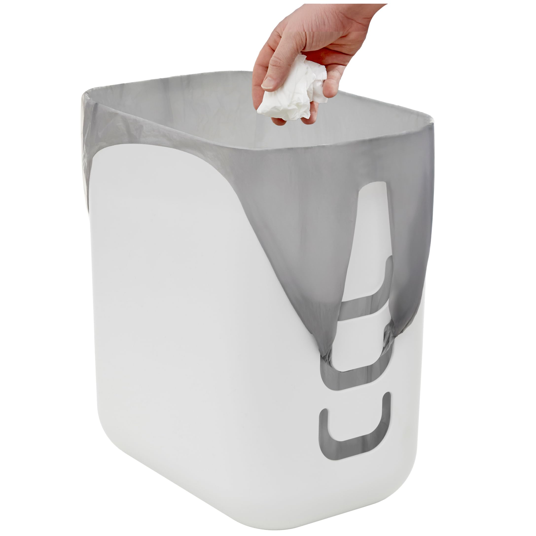 Photo 1 of STORi Luup Bathroom Wastebasket, Secure Grocery Bags, Plastic Garbage Container for Vanity, Laundry Room, Kitchen, Office, 2.5 Gallon, White, Made in USA