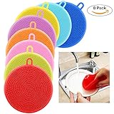 Kitchen Silicone Sponge, 8 Pack Food-grade Antibacterial Dish Scrubber, Heat-resistant Pot Holder, Multipurpose Silicone Dish Washing Brush For Pot, Pan, Fruit and Vegetables, Easy To Clean Non-stick