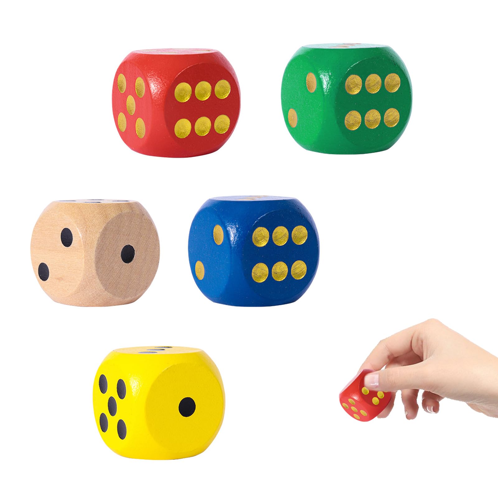 5 Pcs Large Wooden Dice,5 Colors 30mm Round Edge Wooden Big Dice 6 Sided Dices,Colorful Large Dice for Board Game Party Family School Games