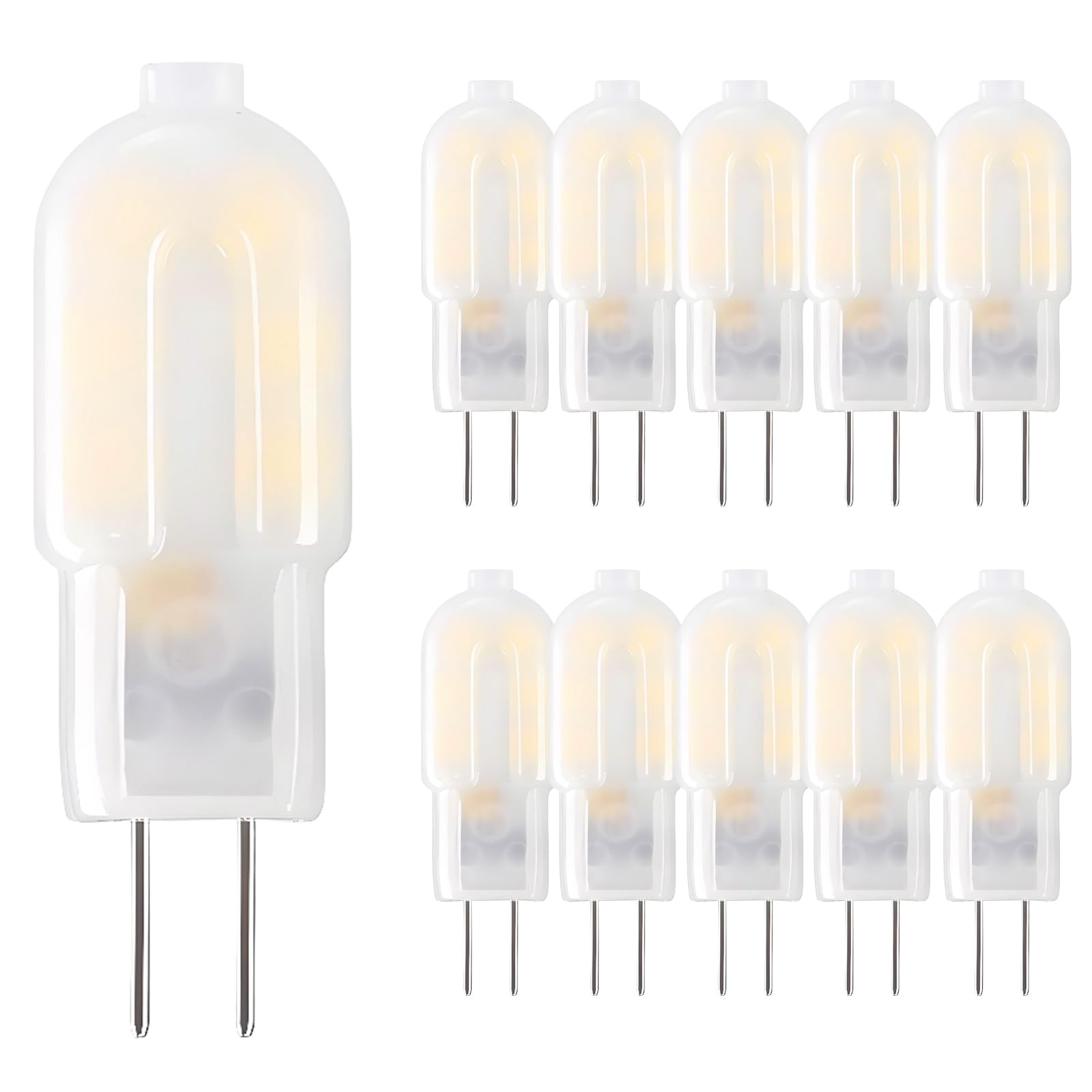 HUAMu G4 LED Bulbs 2W, 20W Halogen Bulb Equivalent, AC/DC 12V, Frosted Cover, 200lm, 360° Beam Angle, Cold White 6000K, Bi-Pin LED Light Bulb, Non-Dimmable, 10 Pack