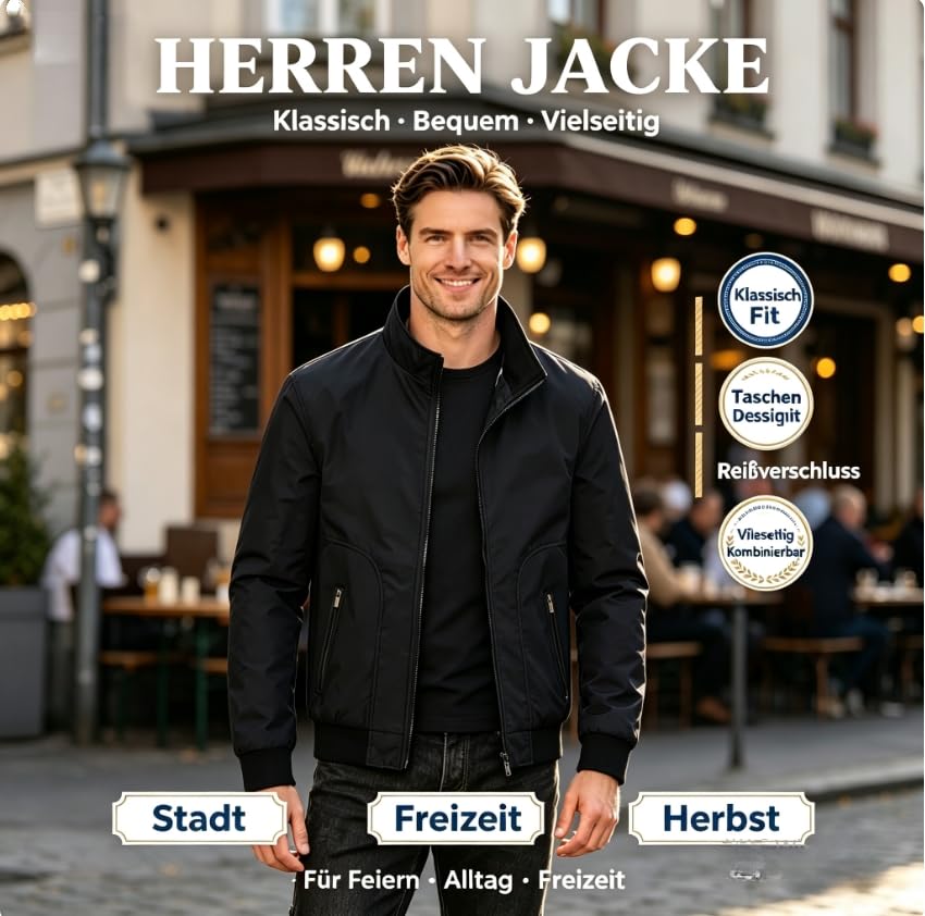 Übergangsjacke Herren Leicht Bomberjacke Sportlich Elegant Softshell Jacke Übergang Blouson Sommer Business Sportjacke Mit Reißverschlusstasche Dünne Sommerjacke Herren-Jacken Für Frühling Herbst XXL 2