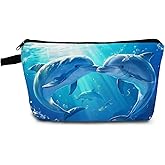 YULUENZE Blue Dolphin Makeup Bag - Cute Small Organizer With Zipper - Lovely Cosmetic Bag for Dolphin Lovers - Birthday Gifts for Women, Sisters, Friends