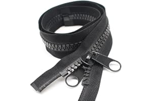YaHoGa 2PCS #10 36 Inch Separating Large Plastic Zippers Black With Double Pull Tab Slider Heavy Duty Zippers for Sewing, Sleeping Bag, Boat, Marine, Canvas, Cover, Trampoline, Dog Bed,Tent (36" 2pcs)
