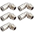 Beduan Brass BPL Push to Connect Air Fittings Elbow 1/4" Tube OD x 1/4" NPT Male 90° Degree Adapter (Pack of 5)