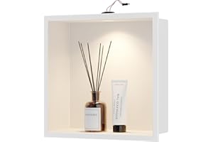 Neodrain Shower Niche with 3000K LED Downlight, 12X12Inch White Stainless Steel Bathroom Niches No Tile Needed Caddy Shelf for Wall, Recessed Wall Cabinet for Bathroom Storage