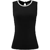 Hobemty Women's Summer Sleeveless Top Casual Work Office Beaded Tank Blouses Tops