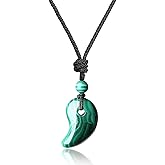 AMORWING Mala Beads Magatama Japanese Malachite Stones Grounding Pendant Necklace