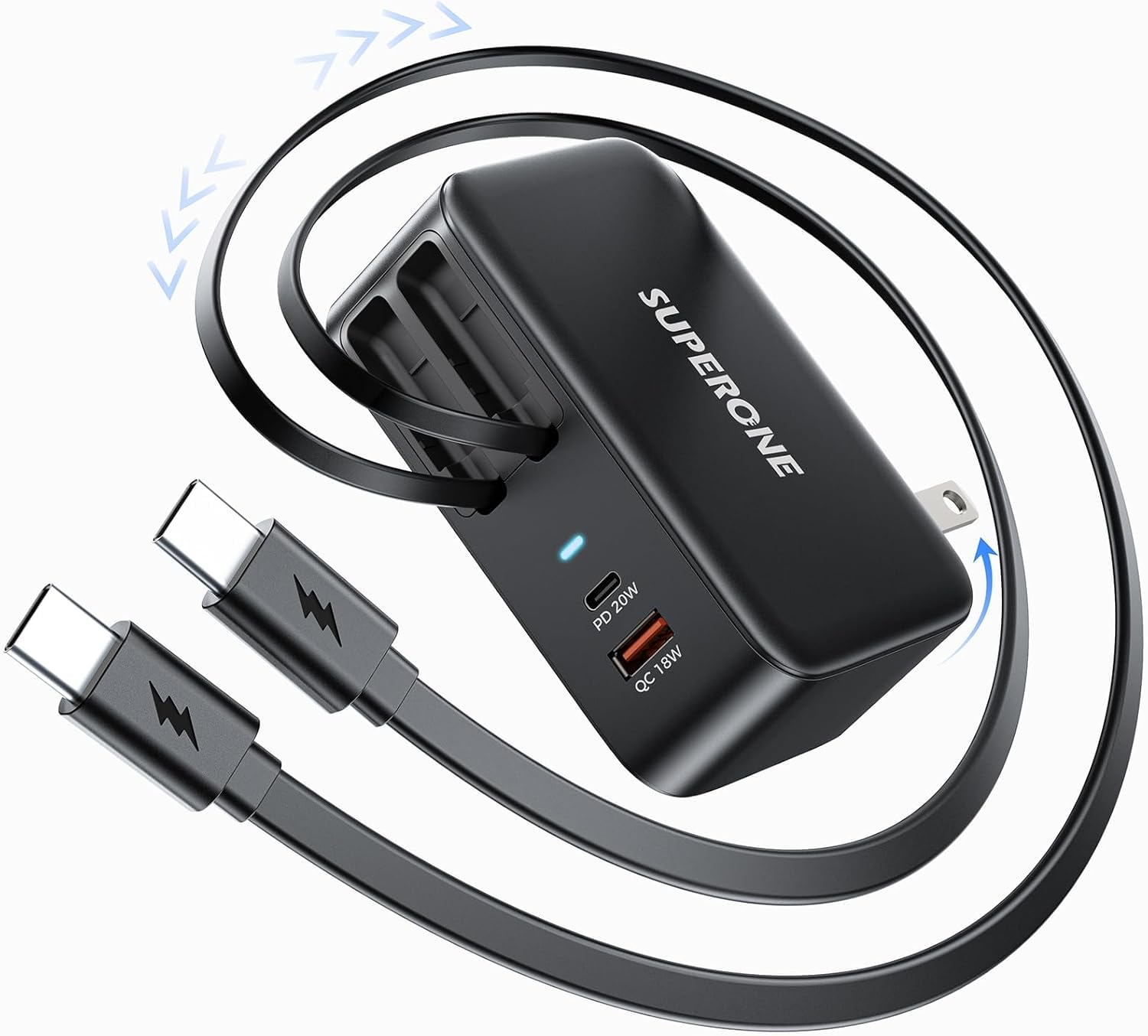 SUPERONE 4 in 1 Retractable Wall Charger with Dual USB C Cables, 78W Fast Charging iPhone 17 Retractable USB C Charger with Dual Ports for iPhone 17 Pro Max/16/15/14/13/12, Pad, Galaxy, Pixel