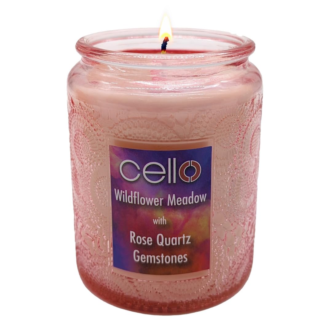 Cello Scented Rose Quartz Candle. A Stunning Crystal Candle with Rose Quartz. The Ideal Gemstone Candle Holder. Anxiety Gifts for Women.