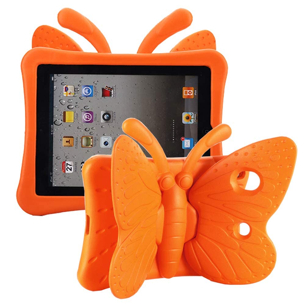 Tading iPad 9th 8th 7th Generation Case Kids Girls, Cute Butterfly Shockproof EVA Foam Super Protection Stand Cover for iPad 2021 2020 2019 10.2" and iPad Air 3 Pro 10.5" - Orange