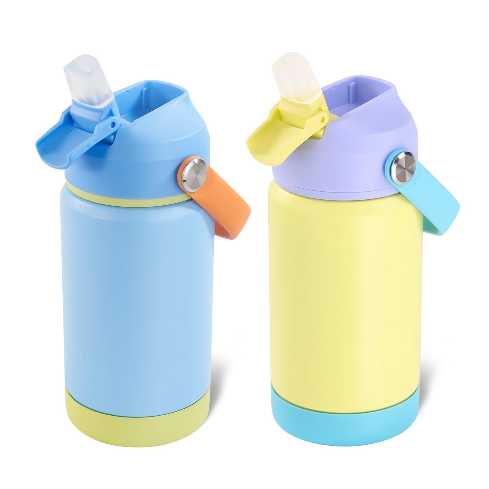 Kerilyn 12oz Kids Water Bottle 2 Pack, Stainless Steel Insulated Water Bottle Bulk, Toddler Cups with Straws Leak-Proof, Kids Water Bottles for School Boys Girls, BPA Free, Cream + Sky 2 Piece Set Image