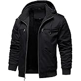 HOOD CREW Men’s Winter Jackets With Multi Pockets Cotton Thick Warm Fleece Lined Coat Hooded Work Cargo Jackets for Men