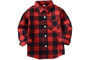 Askwind Kid Girl Boy Long Sleeve Button Down Plaid Flannel Shirt