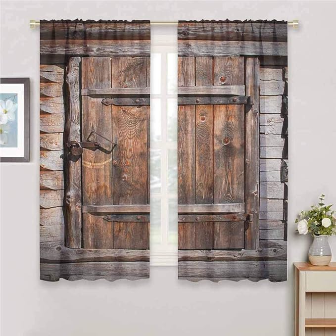 hengshu Vintage Soundproof Curtains for Bedroom Rustic Wooden Door of