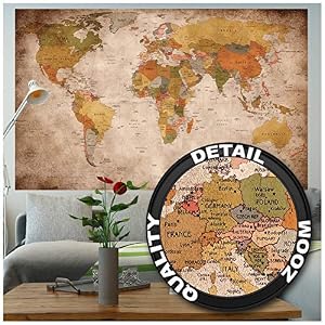 Image of GREAT ART XXL Poster World map photo wallpaper vintage retro motif - XXL world map mural - wall art decoration 55 Inch x 39.4 Inch