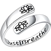 Vekoliry Dandelion Just Breathe Ring for Women 925 Sterling Silver Adjustable Hope Inspirational Jewelry Encouragement Gifts