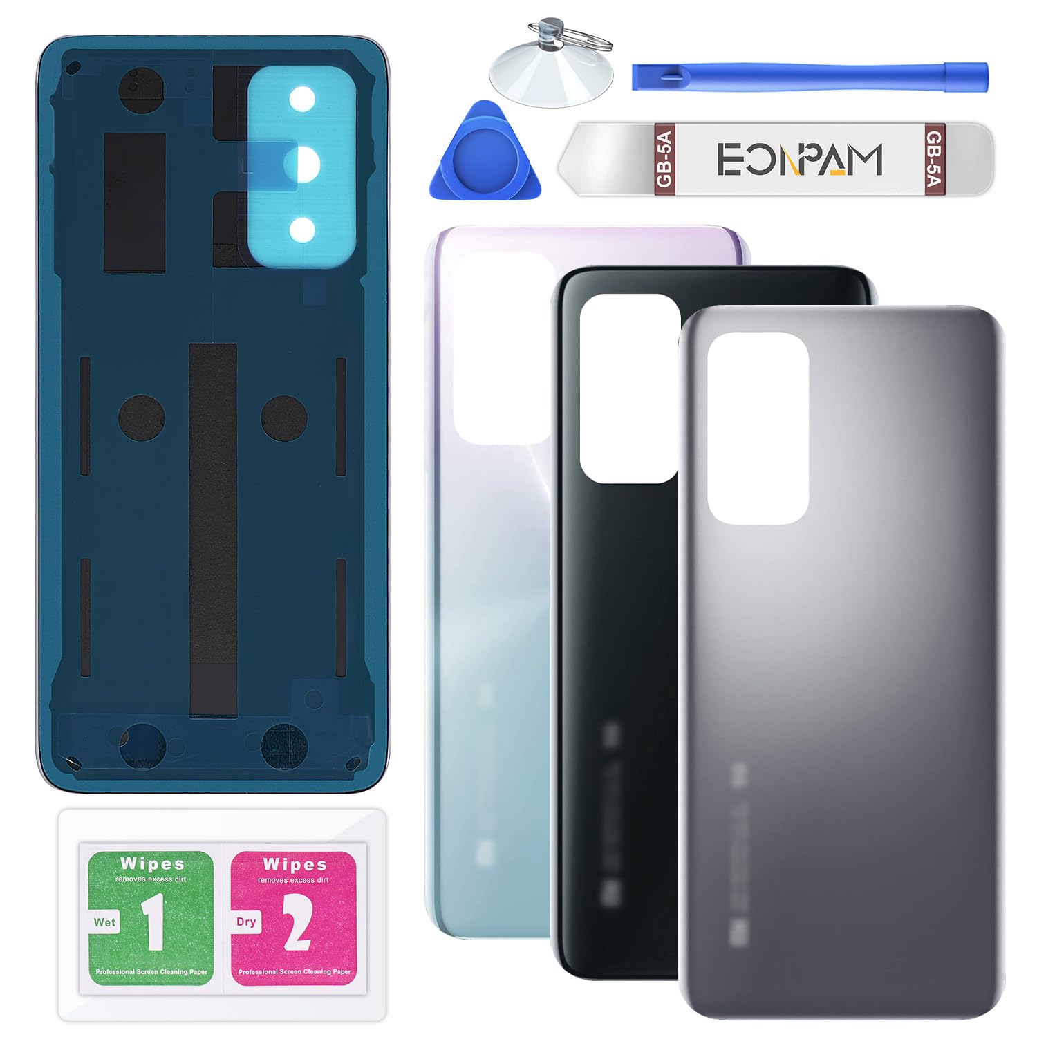 Eonpam Back Cover Glass for Xiaomi Mi 10T / Mi 10T Pro Rear Glass Replacement with Repair Kit Genuine Rear Housing (Lunar Silver)