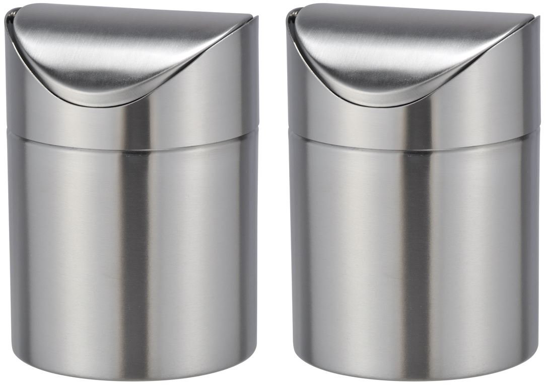 Bambelaa! Table Waste Bin, Kitchen Waste Bin, Stainless Steel Swing Lid, 12 cm Diameter, Approx. 19 cm High, Stainless Steel, Silver, Pack of 2