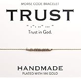 Christian 18K Gold Morse Code Bracelet for Her | Minimalist Bible Verse Jewelry for Women | Ladies Religious Dainty Gold Beaded Jewellery with Inspirational Words of Encouragement | Encouragement Catholic Gift for Mom, Daughter, Wife, Friend, Sister