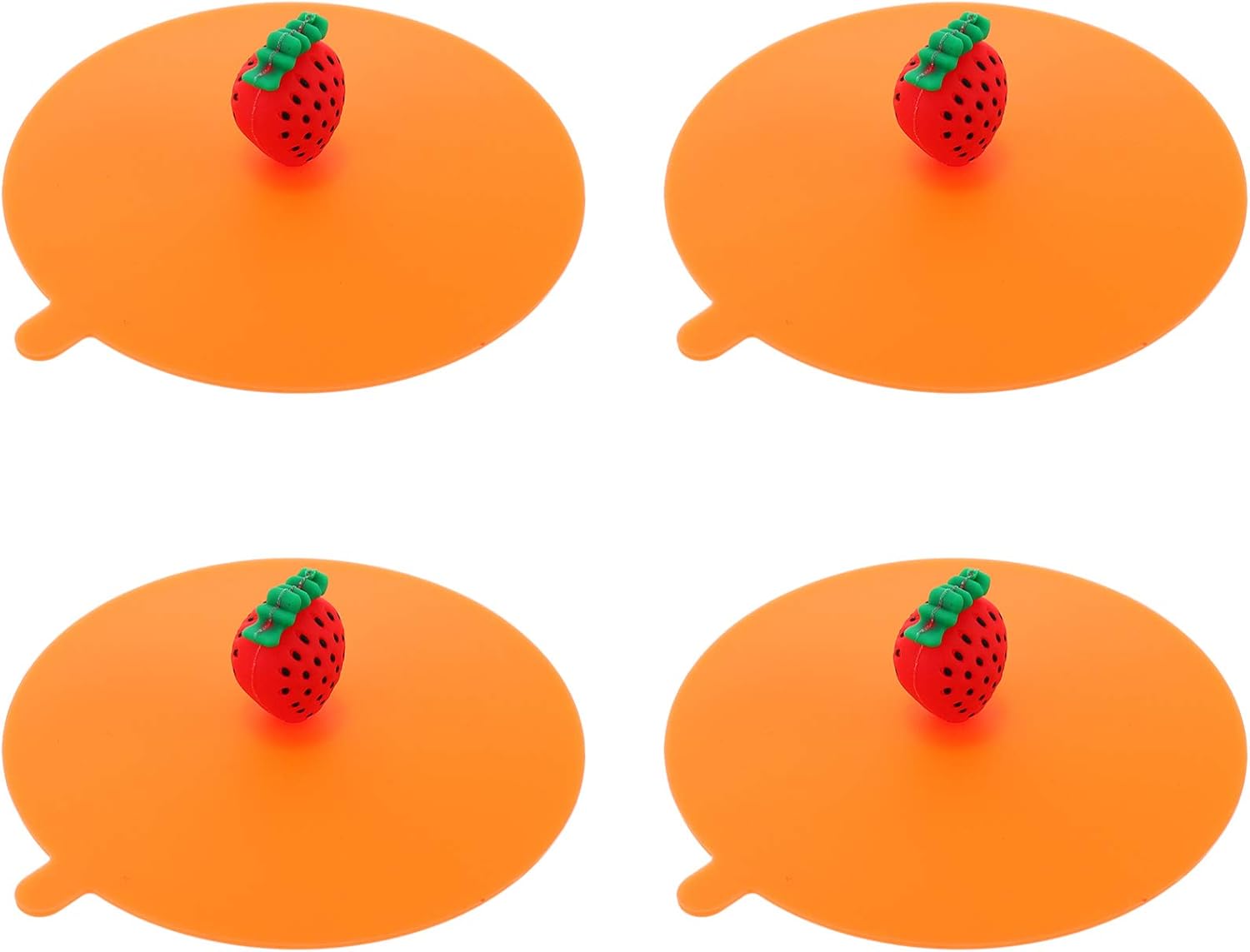 DOITOOL 4pcs Silicone Cup Lids with Strawberry Handle Cute Fruit Anti- Dust Airtight Mug Covers Drink Cup Cover for Hot and Cold Drink 11cm