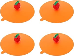 DOITOOL 4pcs Silicone Cup Lids with Strawberry Handle Cute Fruit Anti- Dust Airtight Mug Covers Drink Cup Cover for Hot and Cold Drink 11cm