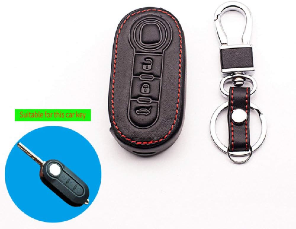 LAMWAN Car key cover 3 Button Leather Car Key Case Cover For 500 FIAT Panda Bravo Punto Auto Key car keys accessories Car Style protect shell,Black