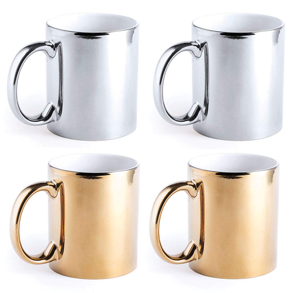 eBuyGB Metallic Large 350ml Ceramic Tea Coffee Mugs, Set of 4 (Mixed)