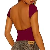 ForeFair Women Sexy Backless Short Sleeve Slim Fit Crewneck Summer Casual Y2K Crop Tee