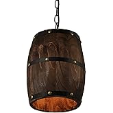 Newrays Antique Wood Wine Barrel Pendant Lamp Hanging Rustic Unique Kitchen Bar Ceiling Lamp Light Fixtures (XS)