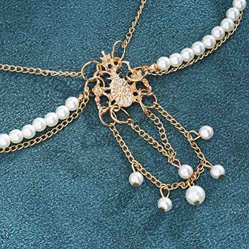 Tgirls Boho Hair Chain Jewelry Gold Pearl Pendant Festival Headband Beads Chain Egyptian Headdress for Women