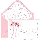 Whaline 24 Pack Pink Bow Thank You Cards Coquette Bow Greeting Cards with Envelopes Stickers Blank Note Card for Wedding Bridal Baby Shower Birthday, 4 x 6 Inch