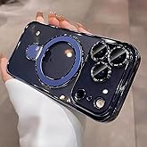 QSIETSPY Magnetic Case for iPhone 17 Pro with Invisible Stand [Military Drop Protection][Compatible with MagSafe] Full Camera Protection Clear Soft TPU for iPhone 17 Pro case 6.3" - Blue