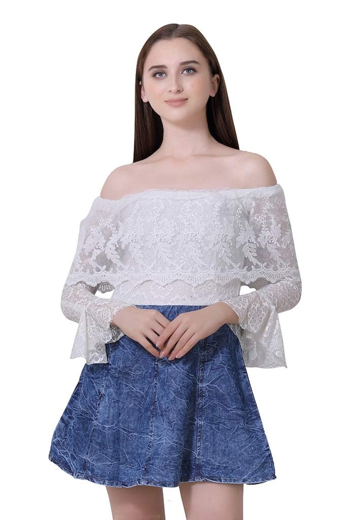 white denim off the shoulder dress