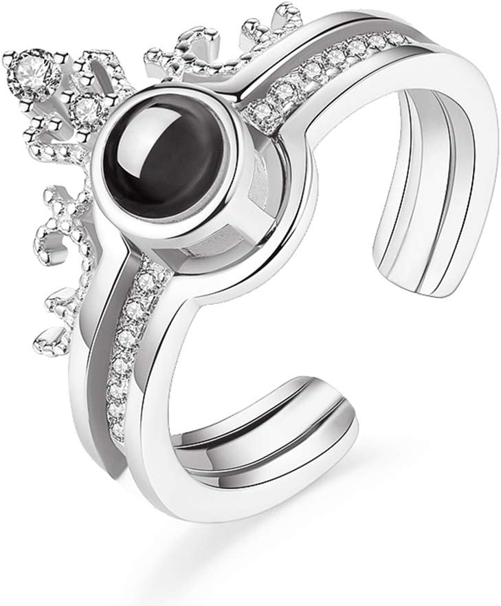 HEYME Women Elegant Ring Crown Combination 100 Languages I Love You Projection Ring