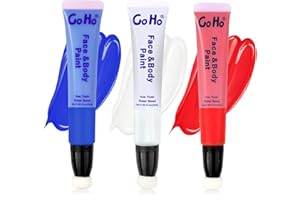 Go Ho Red White and Blue Face Body Paint Stick,Water Based Cream Washable Face Paint Clown Makeup,Easy to Use with Cushion Applicator,Halloween Cosplay SFX Makeup,4th of July Accessories