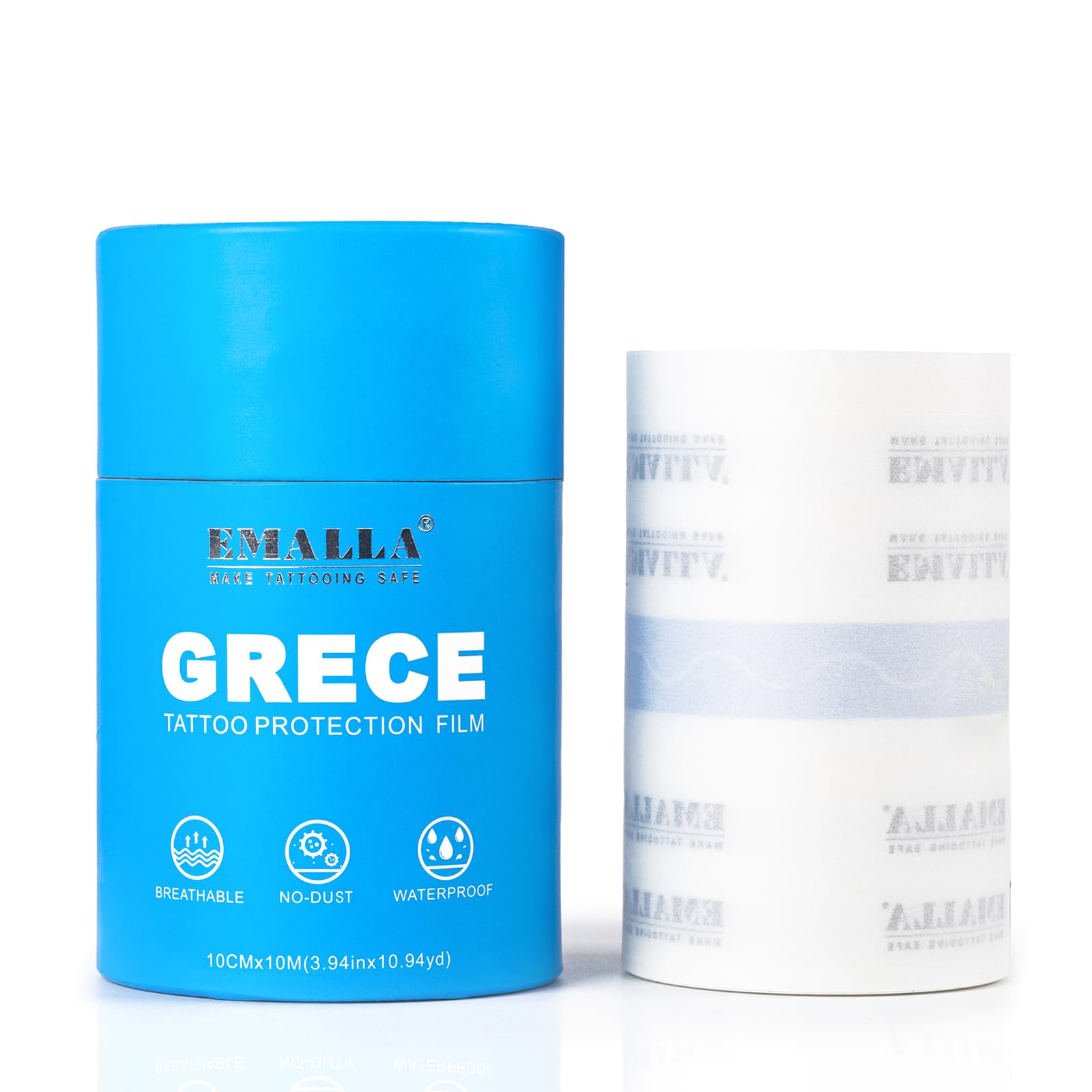 EMALLA GRECE Matte Second Skin Tattoo Cover 10cm x 10m Tattoo Aftercare Bandage Roll Cover Up Patch Aftercare Wrap Transparent Film Waterproof Dressings