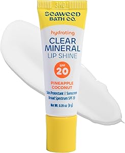 Seaweed Bath Co. Hydrating Clear Mineral Lip Shine - SPF 20 Sunscreen Zinc Oxide Lip Balm - Nourishing Care to Hydrate & Prot