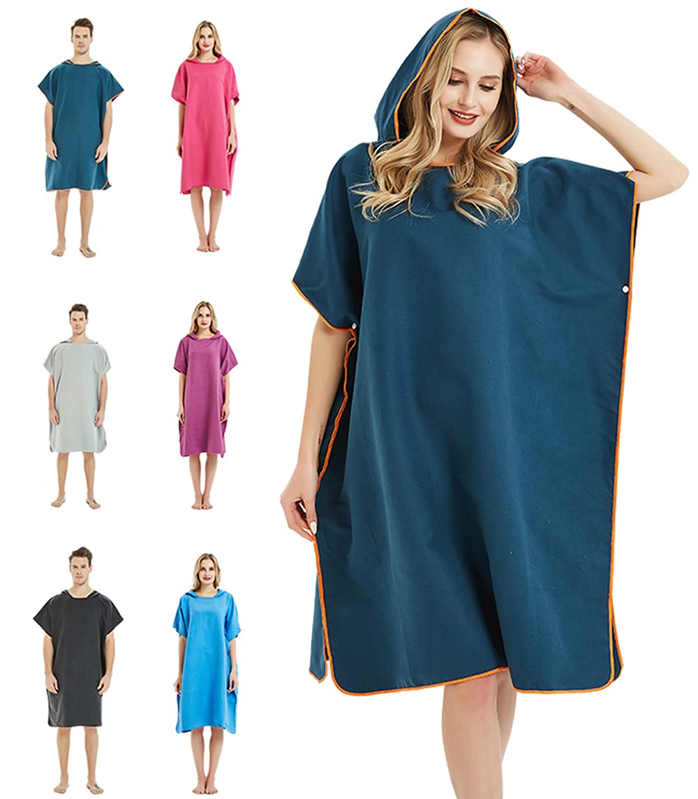 willceal Changing Robe Towel with Hood for Surfing Open Water Swimming Microfiber Wetsuit Changing,Quick Dry& Light Weight,One Size Fit All (Navy)