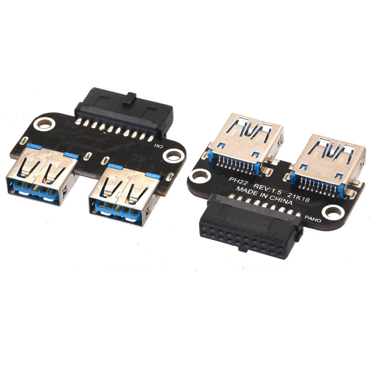 HTGuoji USB 3.0 Motherboard Adapter, USB 3.0 19Pin/20Pin Female Header to Dual USB 3.0 A Type Female Splitter Motherboard Converter for PC Motherboard Mainboard - 480Mbps
