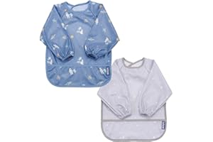 BIBaDO Mess Proof Baby Bib, 2 Pack Long Sleeve Bib, 6 month - 3 Years, Waterproof Bibs for Toddlers, Machine Washable