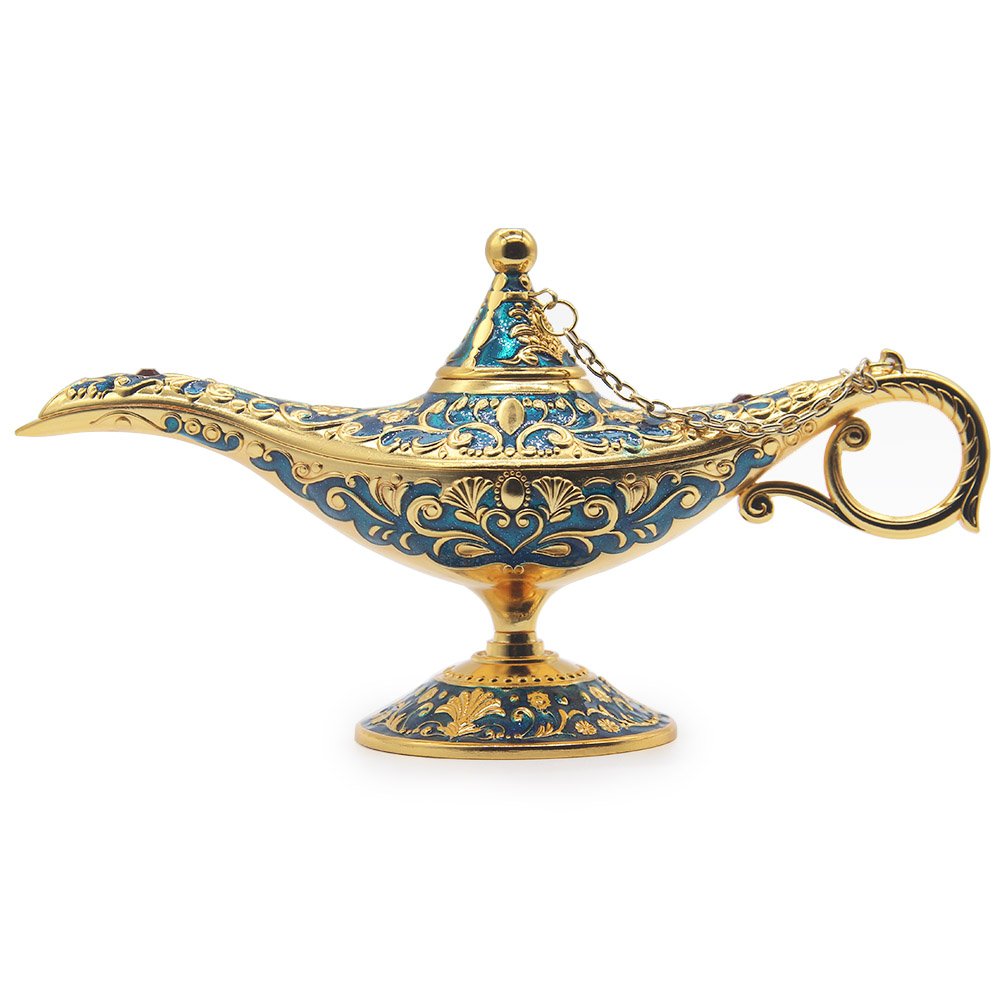 AVESON Luxury Classic Vintage Collectable Rare Legend Aladdin Magic Genie Costume Lamp Home Table Decoration & Gift, Golden Blue