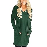 LERUCCI Womens Casual Long Sleeves Solid V-Neck Tunics Sweatshirt with Pockets Green Medium