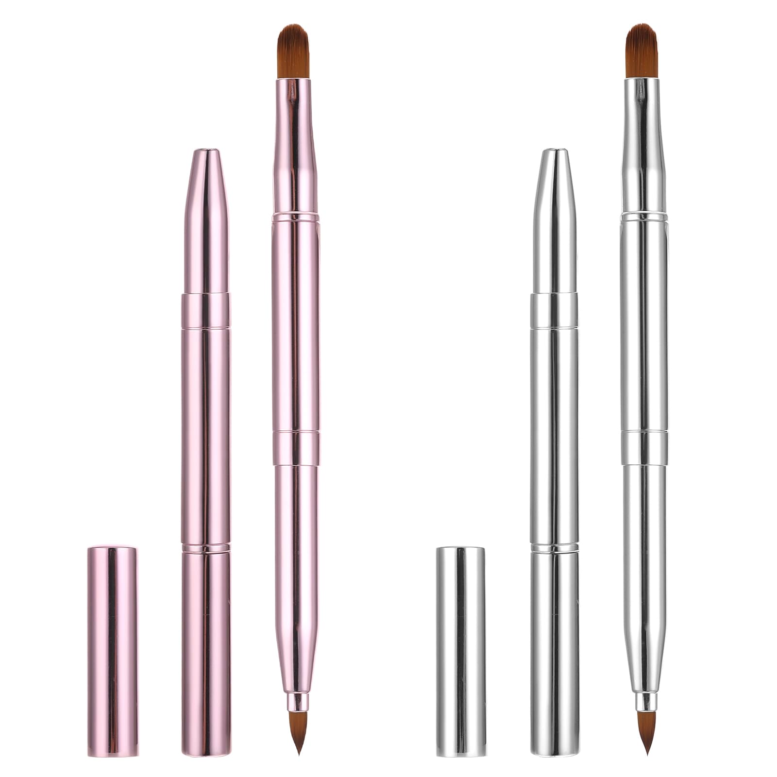 2 Pack Retractable Lip Brush for Lipstick, Double-Ended Lip Makeup Brushes Retractable with Cap Lip Gloss Lipstick Brush Applicator Travel