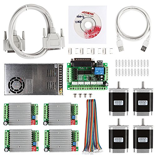 SainSmart CNC 4-Axis Kit with TB6600 Motor Driver, Paralle Interface Breakout Board, Nema23 270 Oz-in Stepper Motor and 24V Power Supply (CNC Kit 3) (Best Cnc Breakout Board)